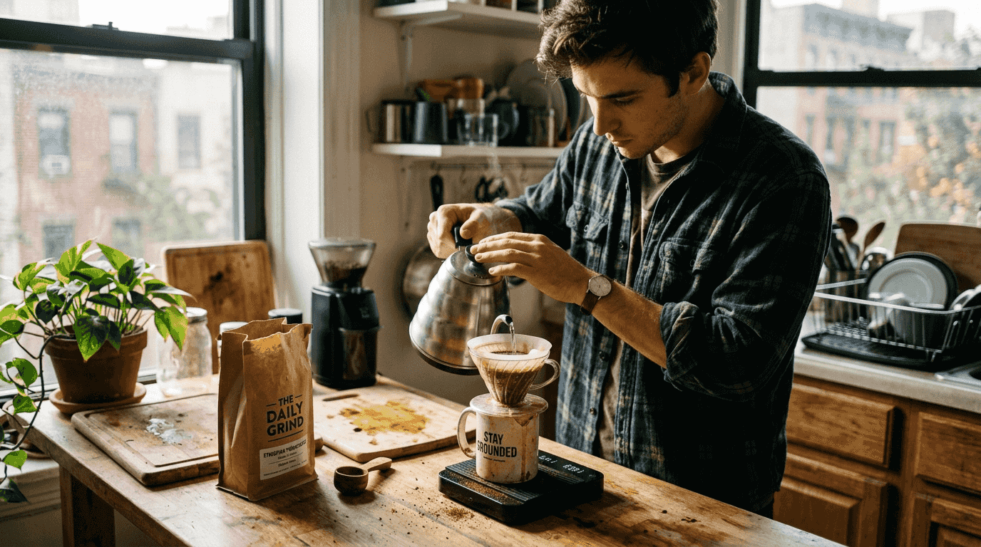Home coffee brewing with essential gear