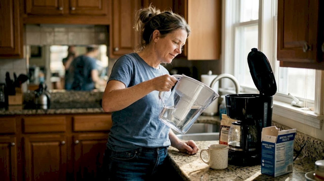 Woman pouring water for coffee brew
