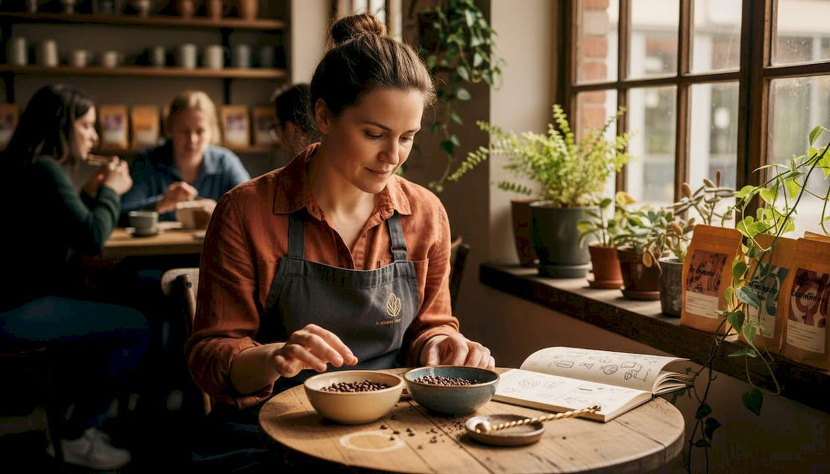 Barista comparing Arabica and Robusta beans