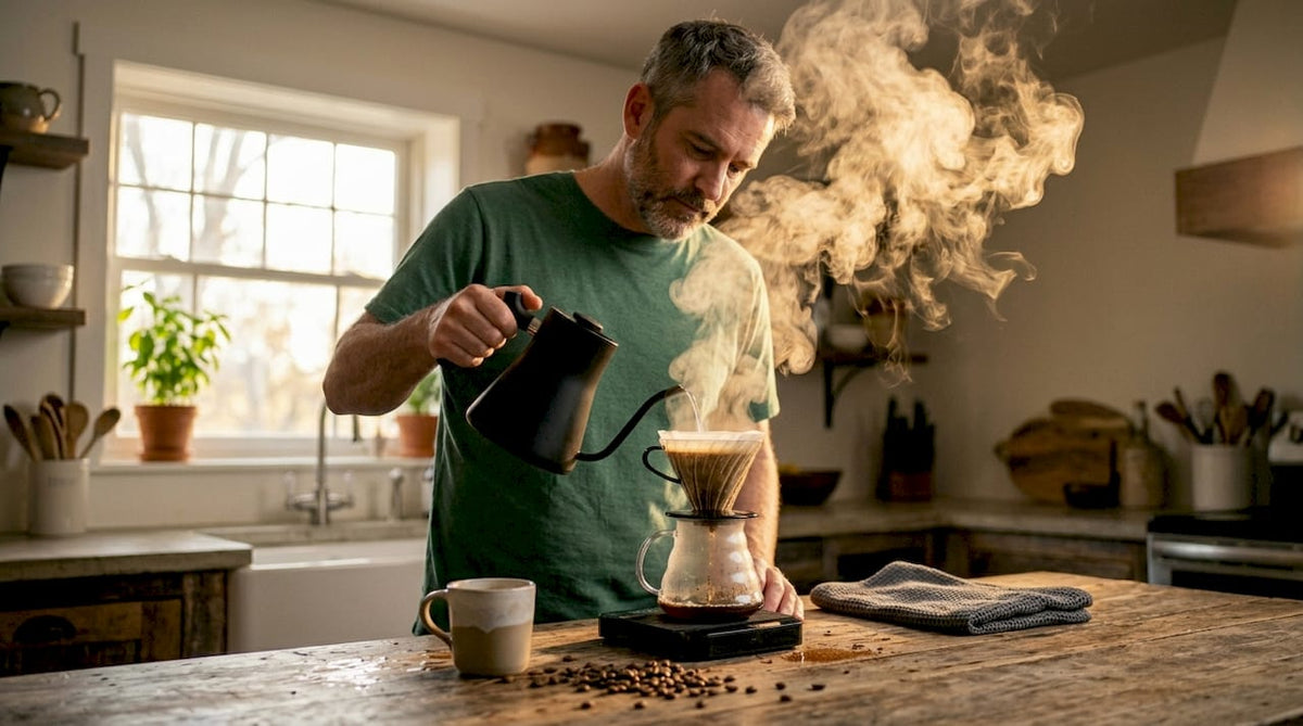 Coffee brewing at home kitchen counter