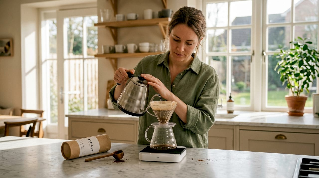 Home kitchen manual coffee brewing ritual