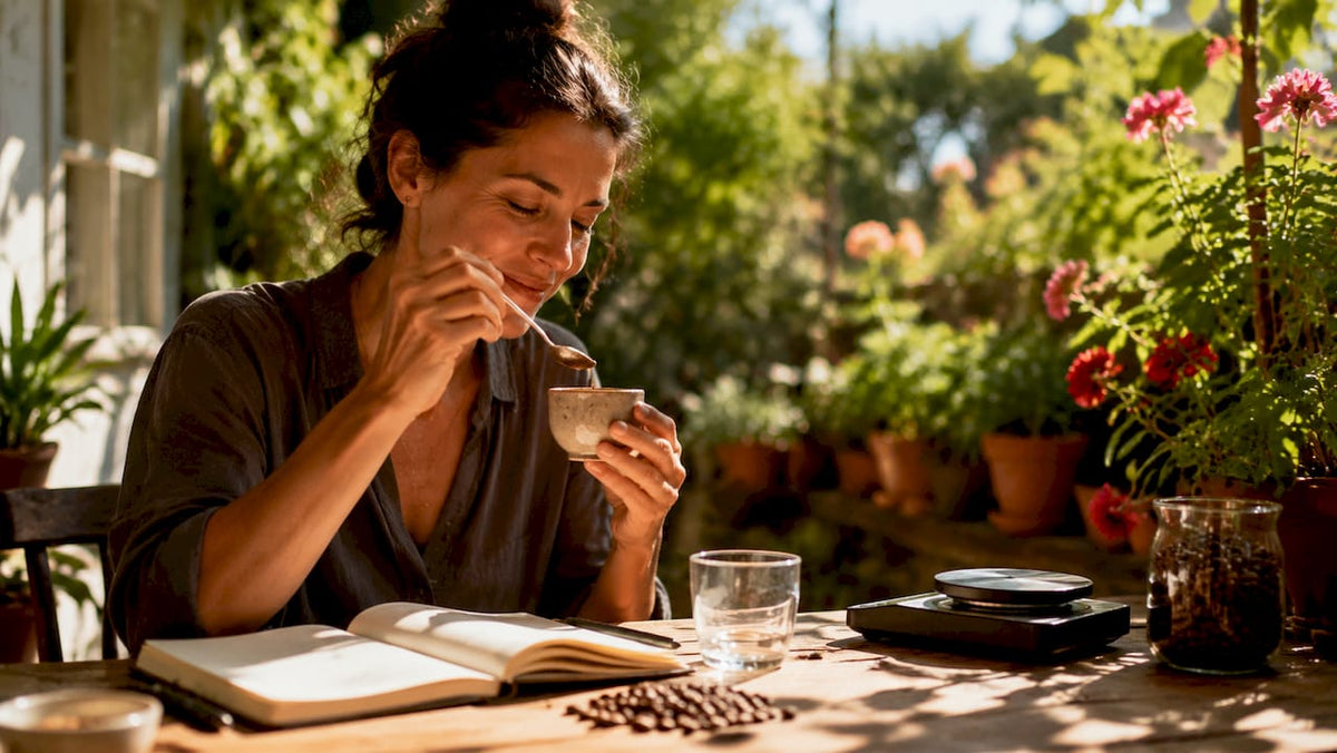 Woman tasting limited edition coffee in cafe