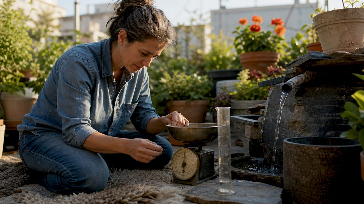Person measuring coffee bean density at home