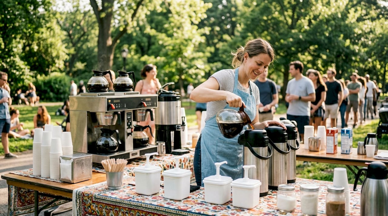 Large group coffee brewing station at event