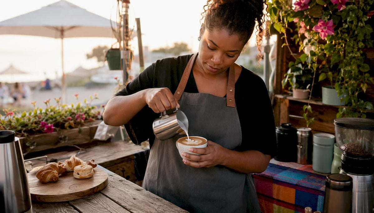 Barista preparing coffee in eco-friendly café