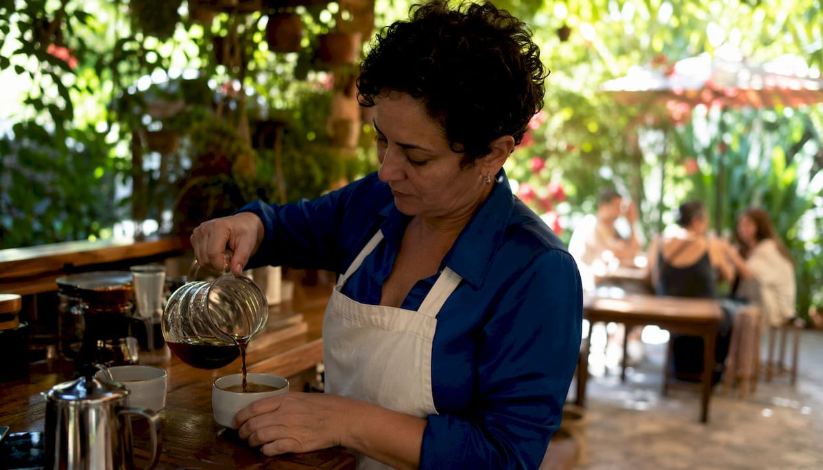 Barista measuring coffee TDS with refractometer