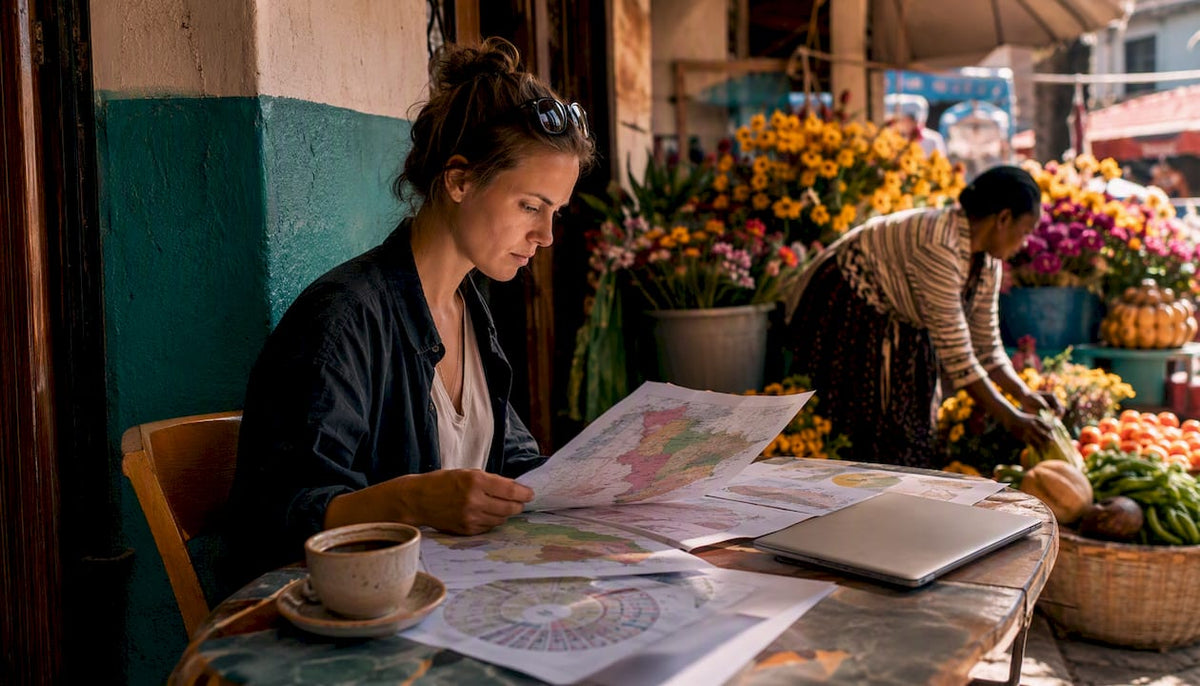 Buyer studying Ethiopian coffee origins maps