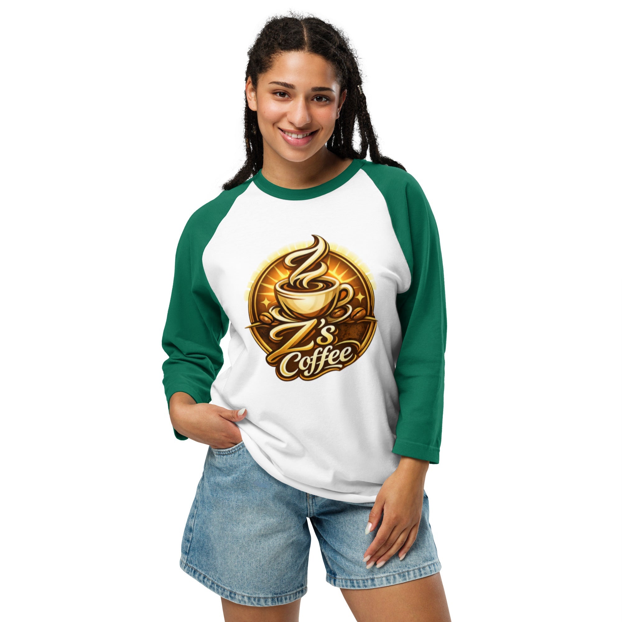 3/4 sleeve Raglan Shirt - Z's Coffee - 6983111_8335 - Product mockup
