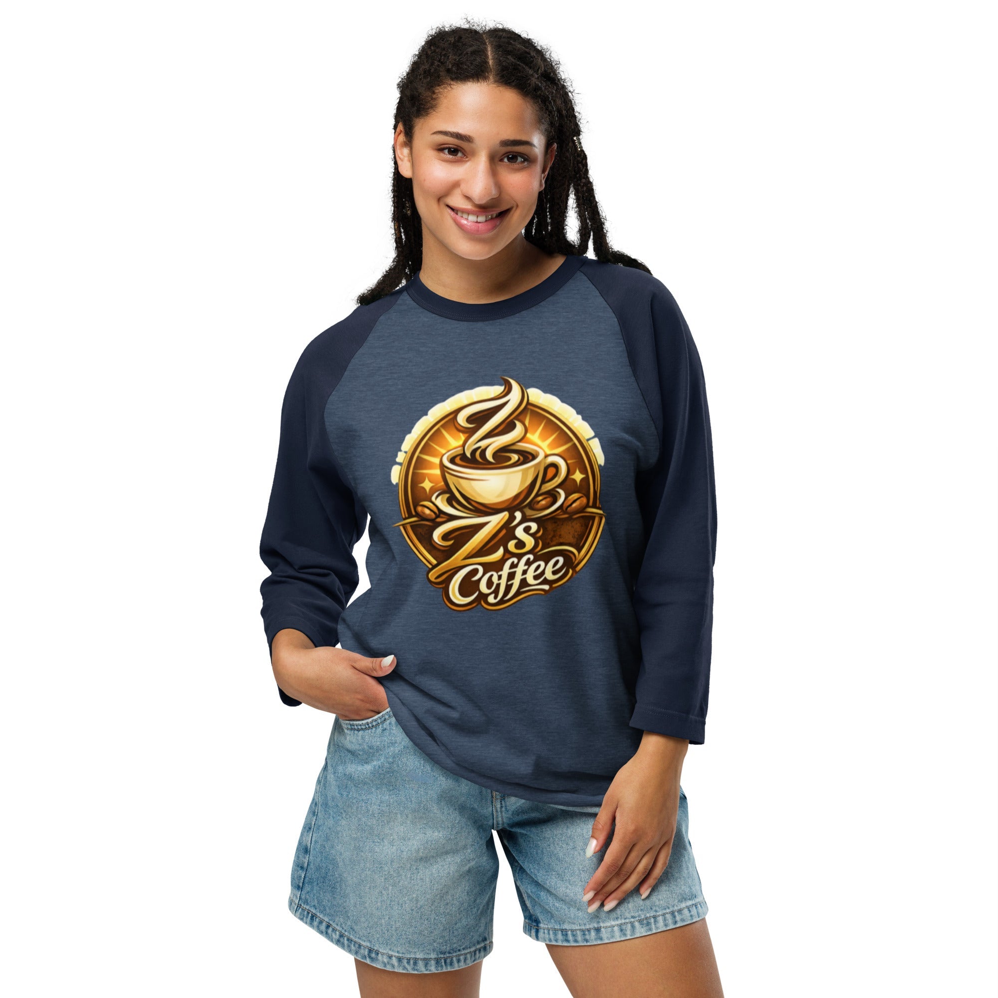 3/4 sleeve Raglan Shirt - Z's Coffee - 6983111_8305 - Product mockup
