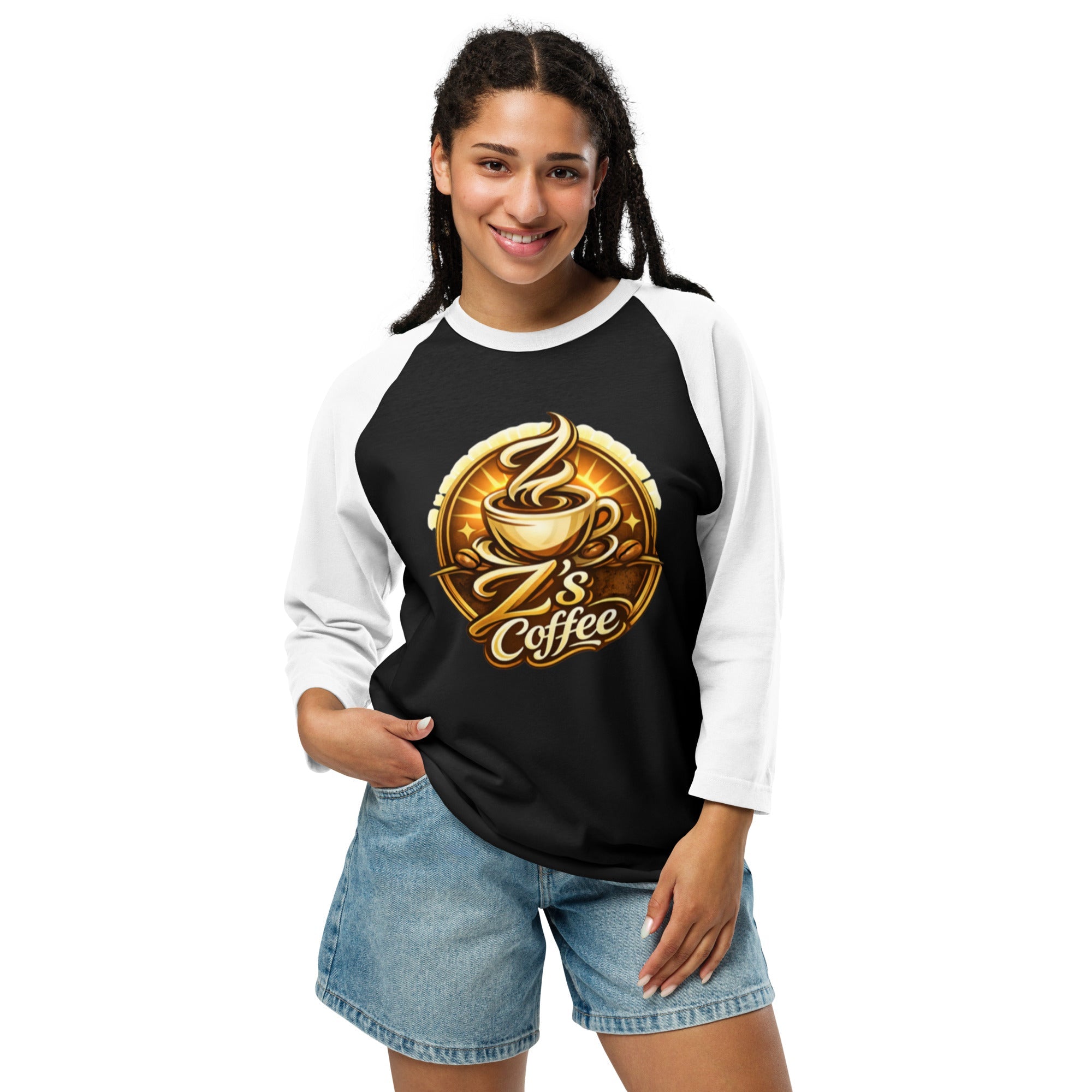 3/4 sleeve Raglan Shirt - Z's Coffee - 6983111_8158 - Product mockup